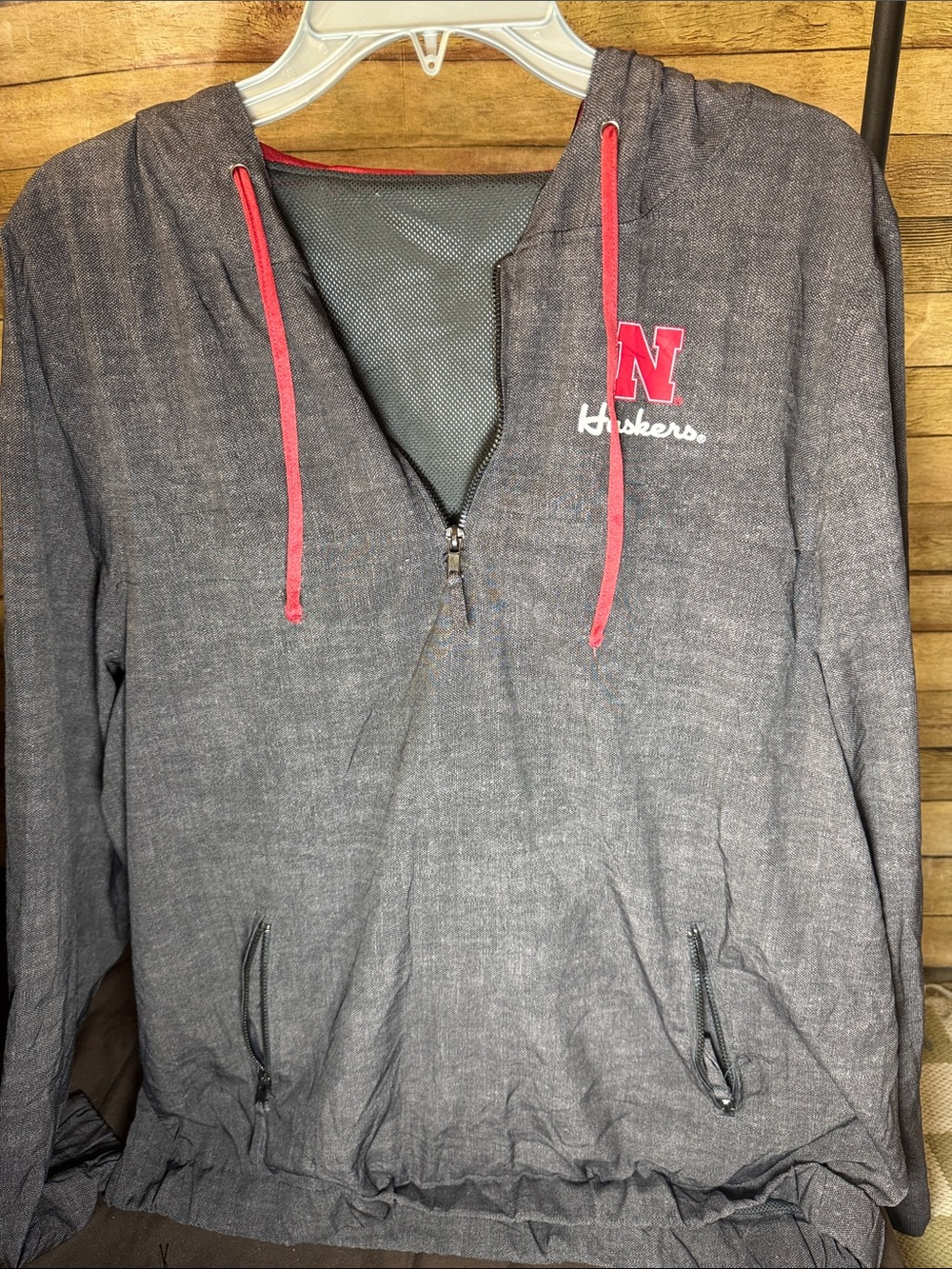 Colosseum Gray Men's Zip-Up Light Weight Hoodie with Red Accents